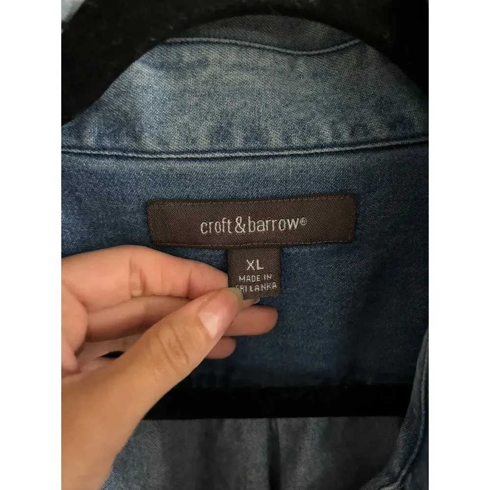Croft & Barrow Shirt Men XL Blue Denim Casual Button Down Long Sleeve Collared - Picture 3 of 11